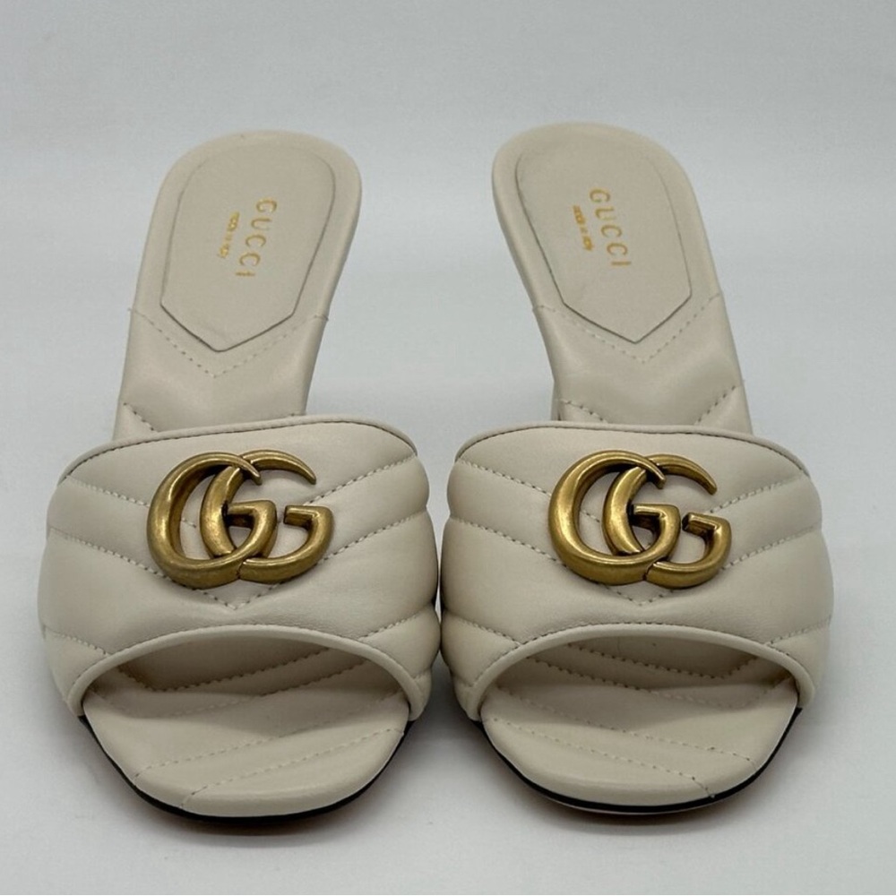 Gucci Marmont GG Padded Chevron Matelasse Leather Mule Sandal Heels Shoes